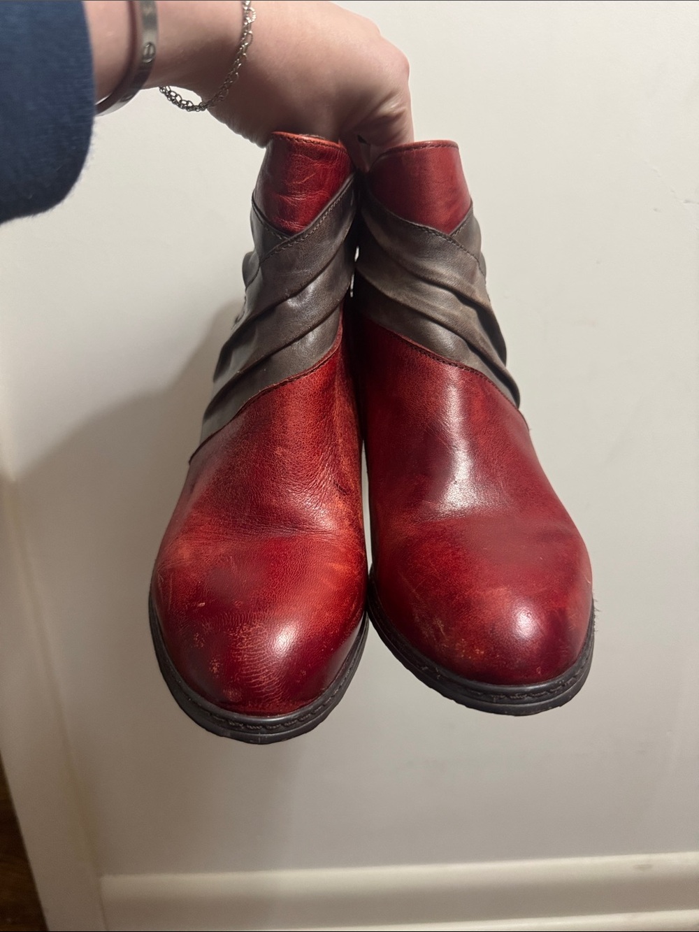 L’Artiste by Spring Step Leather Colorblock Ankle Booties EU 38 US 7.5 Red Boho - Picture 4 of 12